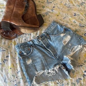 501 High Waisted Distressed Denim Shorts